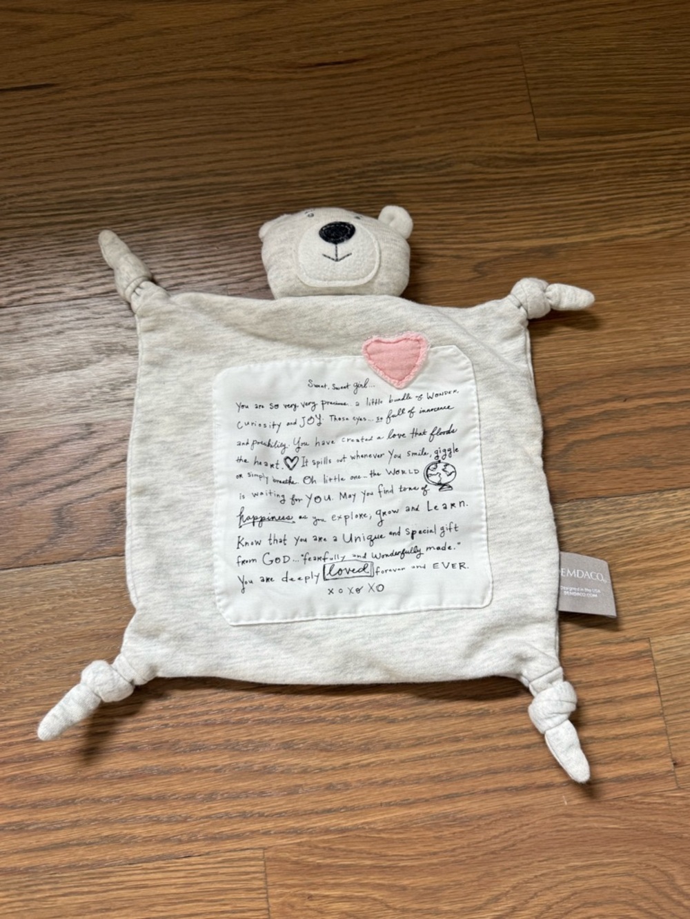 Emdacco Cream Bear Lovey with Pink Heart